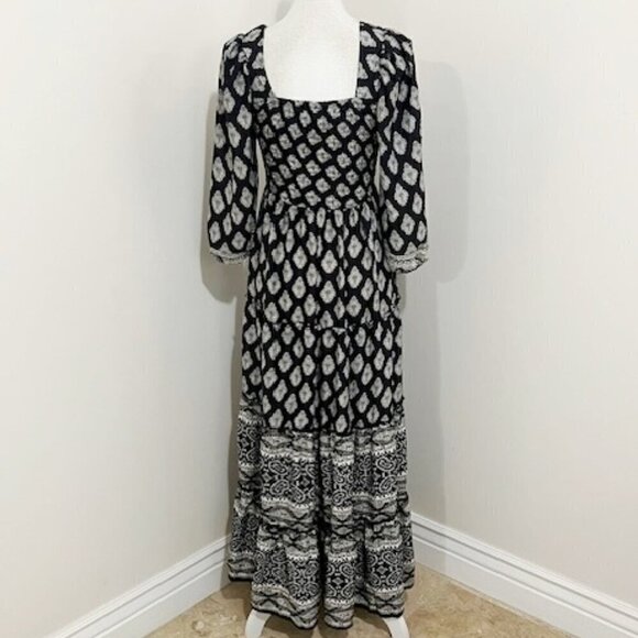 Anthropologie Me 2 Magic Floral Maxi Dress Black & White Peasant Boho Size M - Picture 4 of 5